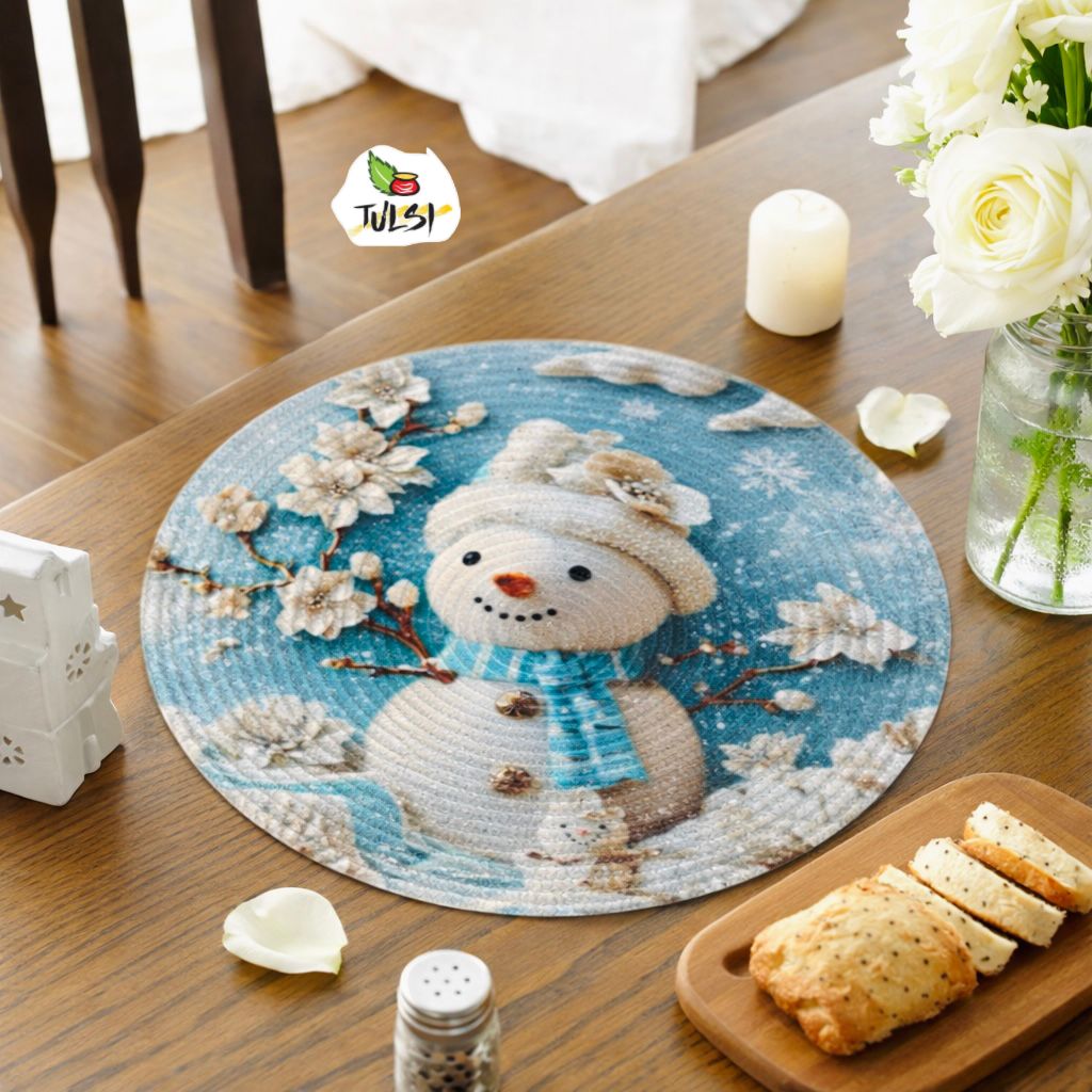 Charming Snowman Round Mat for Living Room, Side table, Cozy Winter Home Décor