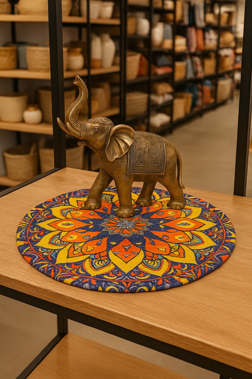 Traditional Mandala Round Mat for Living Room, Side Table Elegant Home Décor
