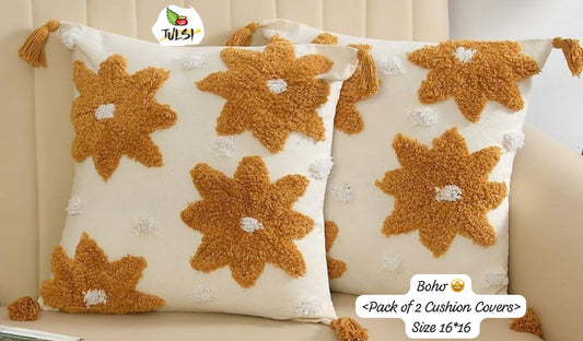 Floral Embroidery Cotton Cushion Cover | 16x16 Inch Pure Cotton Textured Decorative Pillow Cover for Sofa & Living Room