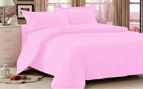 Premium Plain Stripes Cotton Blush Pink Bedsheet 🛏️ – Double Bed Size with 2 Pillow Covers