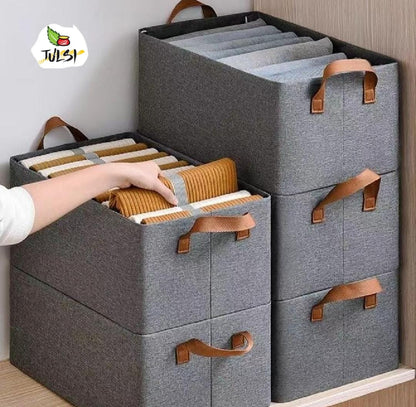 Grey Foldable Fabric Storage Box – Multipurpose Clothes & Miscellaneous Items Organizer with Handles, Wire Frame & Space-Saving Design