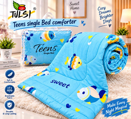 Premium Ultra-Soft Glace Cotton Fish 🐟 Underwater Print Comforter – Single Bed Size 60×100 Inches for Kids