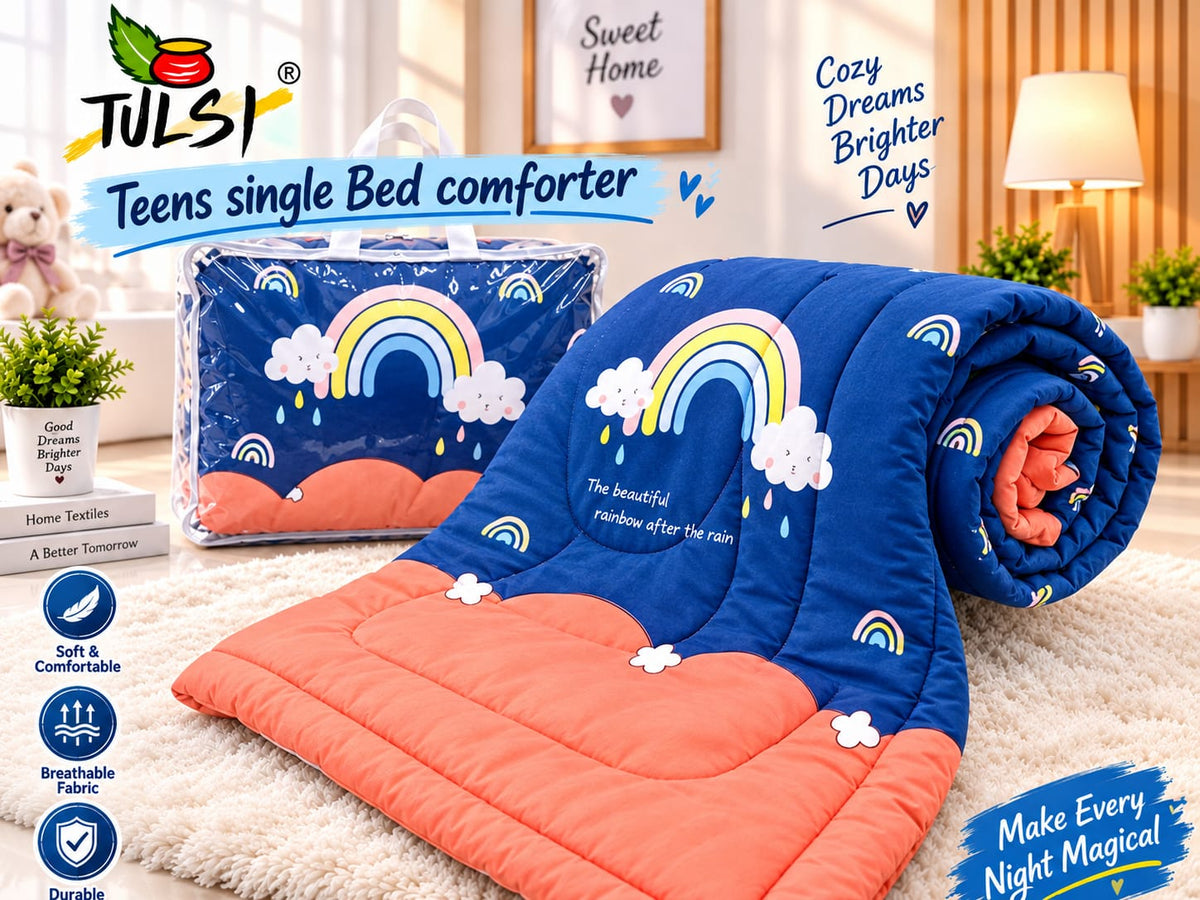 Premium Ultra-Soft Glace Cotton Rainbow 🌈 Unicorn  Print Comforter – Single Bed Size 60×100 Inches for Kids