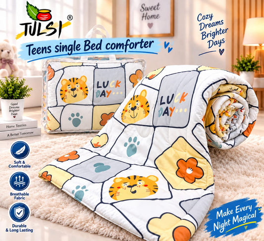 Premium Ultra-Soft Glace Cotton Safari 🦁 Animal Panel Print Comforter – Single Bed Size 60×100 Inches for Kids