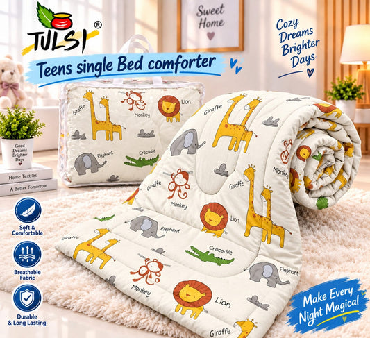 Premium Ultra-Soft Glace Cotton Safari  Animal Print Comforter – Single Bed Size 60×100 Inches for Kids