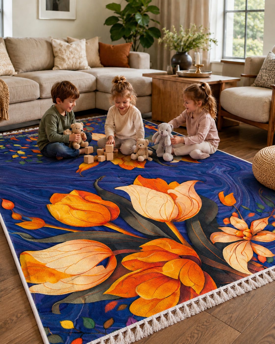 Premium Persian Style Floral 🌸 Printed Carpet – 5×7 Feet Big Size for Living Room & Bedroom