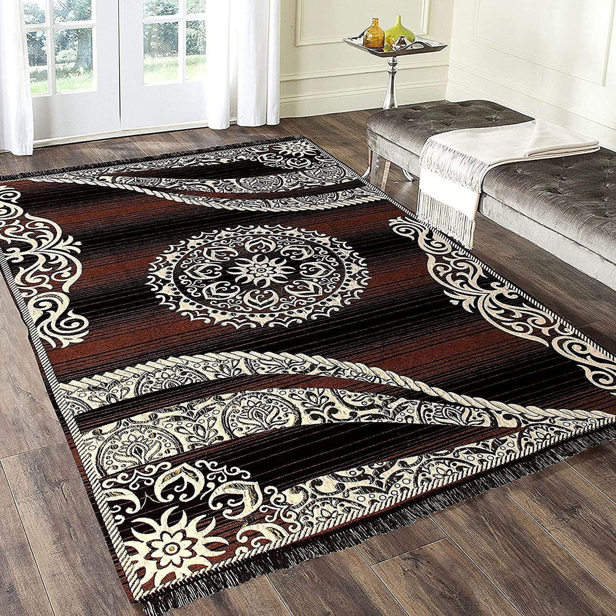 Premium Designer Carpet – Elegant Floral Medallion & Ornamental Pattern, 5×7 Feet