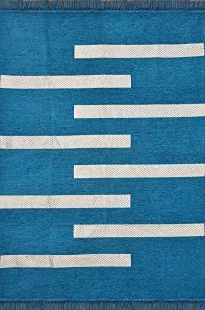 Modern Blue & White Striped Designer Carpet for Living Room & Bedroom