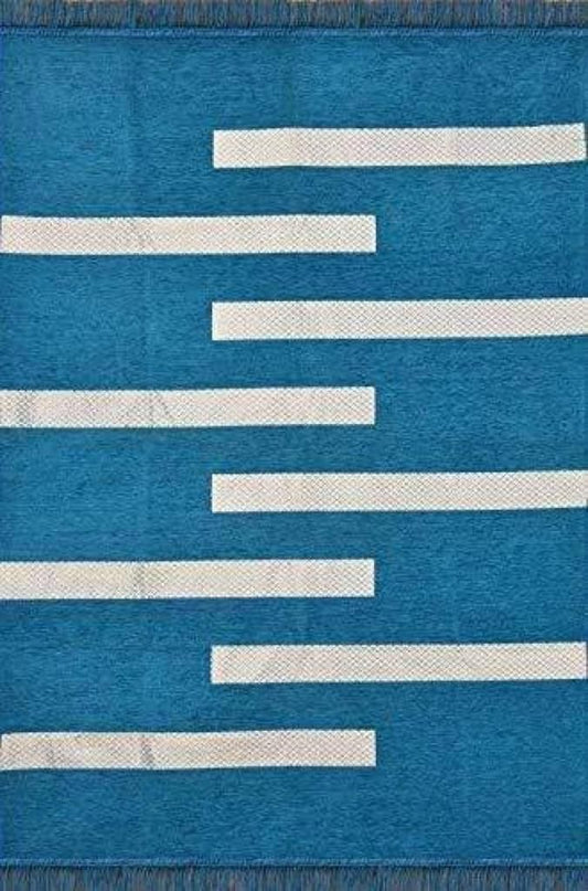 Modern Blue & White Striped Designer Carpet for Living Room & Bedroom