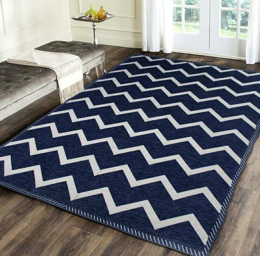 Premium Navy Blue & White Zigzag Pattern Handloom Carpet