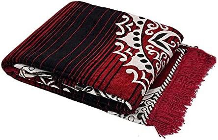 Premium Maroon & Black Geometric Handloom Carpet with Fringed Edges