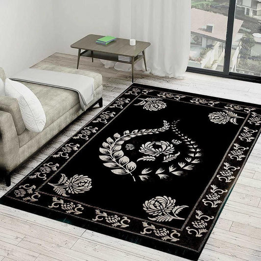 Premium Black Floral Printed Designer Carpet