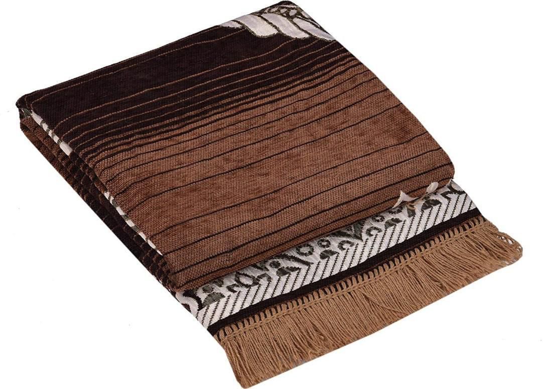Handwoven Brown & Beige Decorative Cotton Throw Rug with Tassel Finish