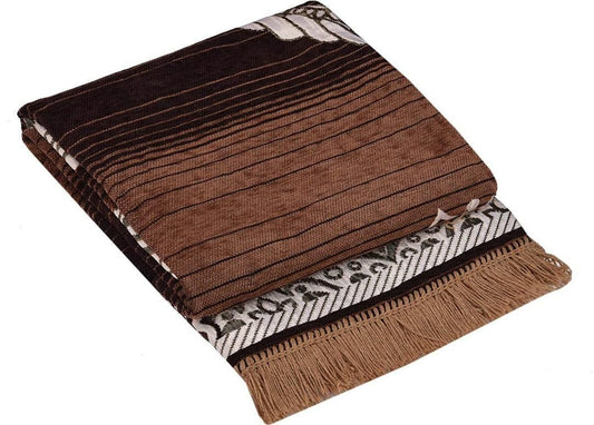 Handwoven Brown & Beige Decorative Cotton Throw Rug with Tassel Finish