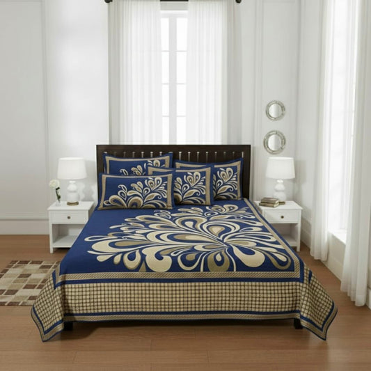 Royal Blue Floral Chenille King Bedcover