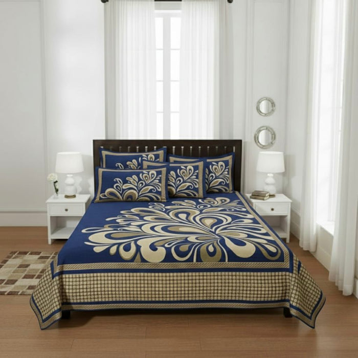 Royal Blue Floral Chenille King Bedcover