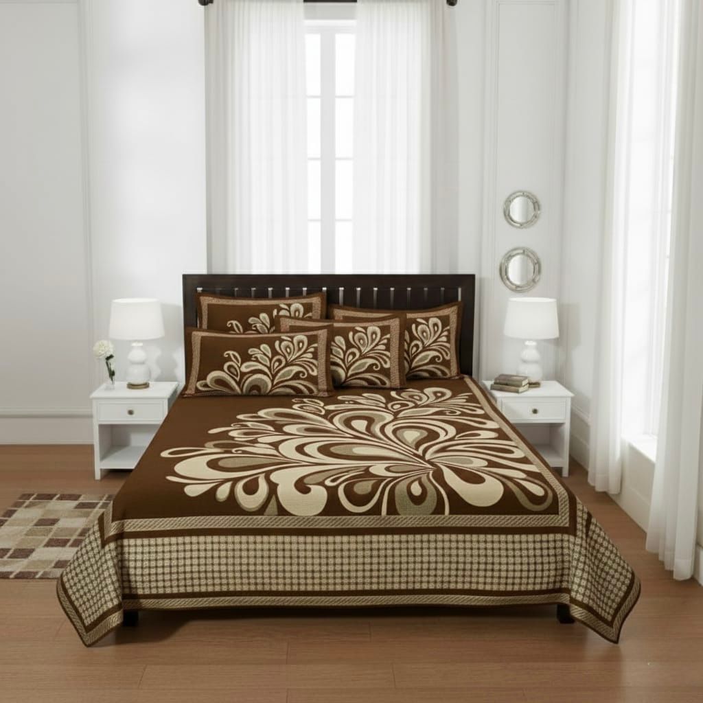 Elegant Floral Printed Chenille King Bedcover