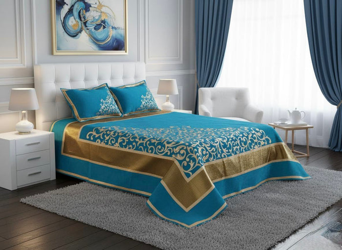 Luxury Chenille King Bedcover with Elegant Gold Motif Design