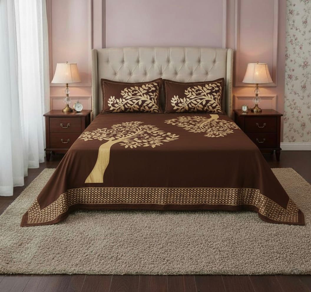 Elegant Chocolate Brown Floral King Size Bedcover