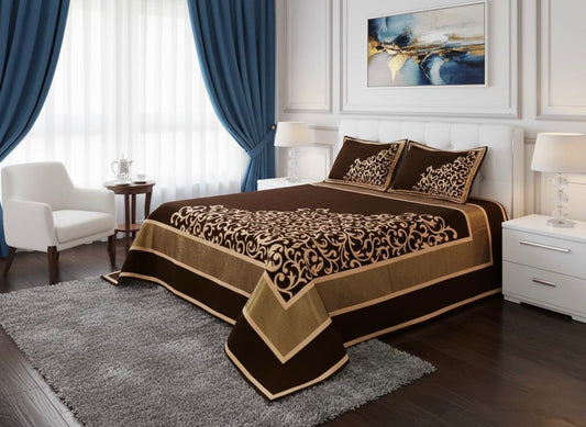 Elegant Chocolate Brown Floral King Size Bedcover