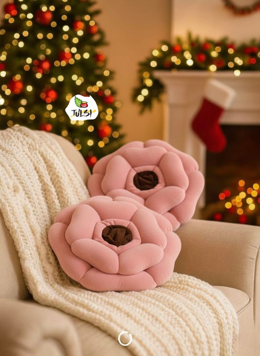 Luxury Floral Cushion Set | Blush Pink Flower-Shaped Decorative Cushions with Brown Centre for Sofa, Bed & Living Room