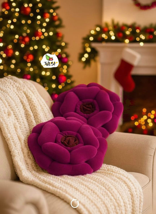 Luxury Floral Cushion Set | Magenta Pink Flower-Shaped Decorative Cushions with Brown Centre for Sofa, Bed & Living Room
