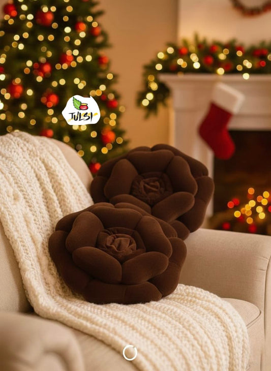 Rose Pair Cushions | Luxury Velvet Flower-Shaped Decorative Cushion Set for Sofa & Living Room