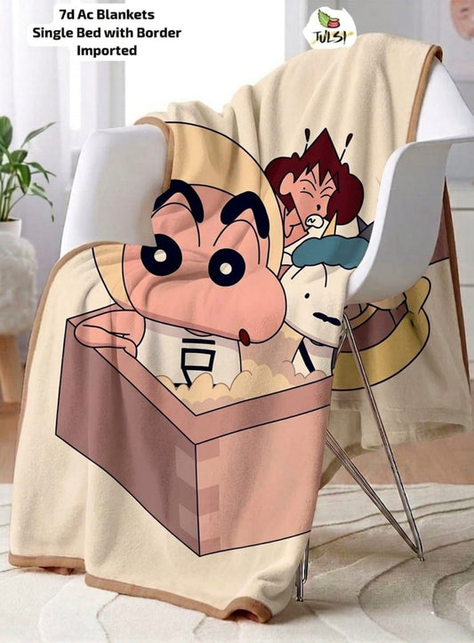 7D AC Blanket Single Bed 60×90 Inch | Super Soft Velvet | Shinchan Printed Design with Piping