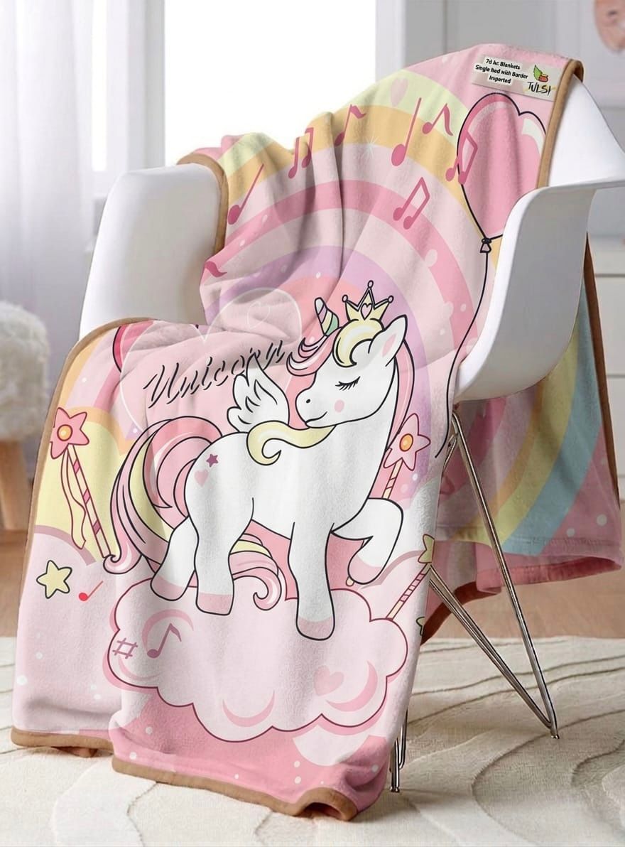 7D AC Blanket Single Bed 60×90 Inch | Super Soft Velvet Double-Sided Raising with Piping | Printed Design