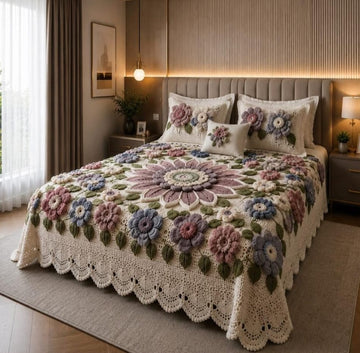 Premium 7D Pastel Floral Quilted Vision King Size Bedsheet