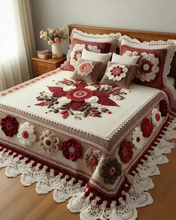Premium 7D Maroon Floral Quilted Vision King Size Bedsheet
