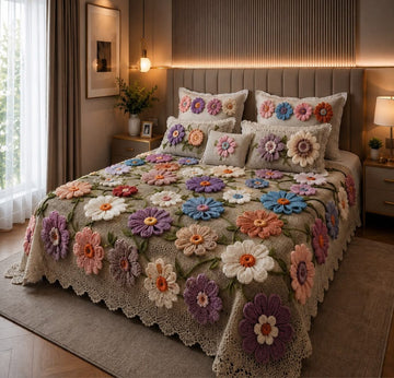 Premium 7D Multicolor Floral Quilted Vision King Size Bedsheet