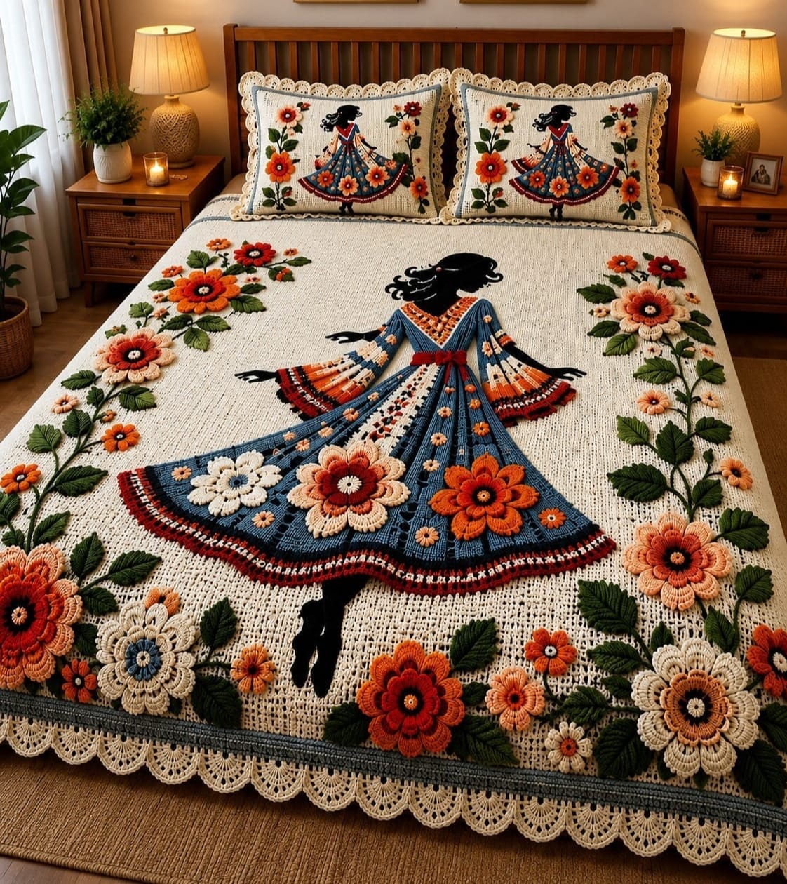 Premium 7D Floral Girl Quilted Vision King Size Bedsheet