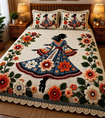 Premium 7D Floral Girl Quilted Vision King Size Bedsheet
