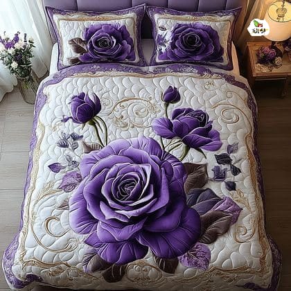 Premium 7D Purple Rose Quilted Vision King Size Bedsheet