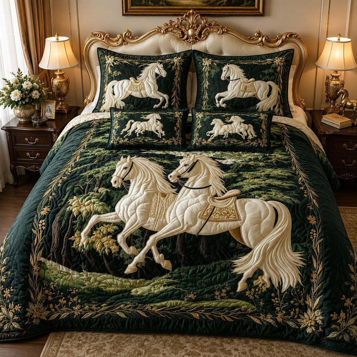Premium 7D Royal Horse Quilted Vision King Size Bedsheet