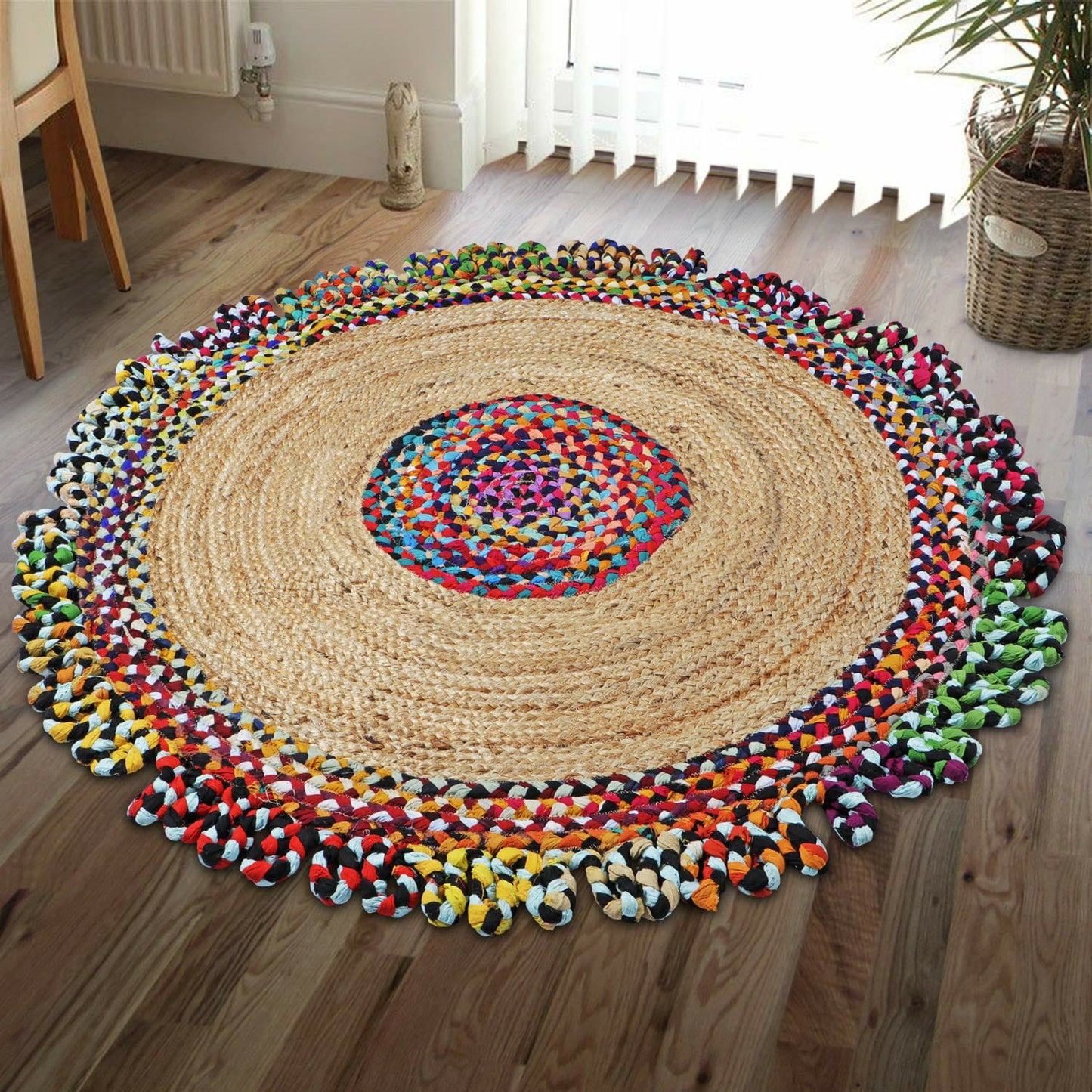 Round Jute and Chindi Braided Area Rug