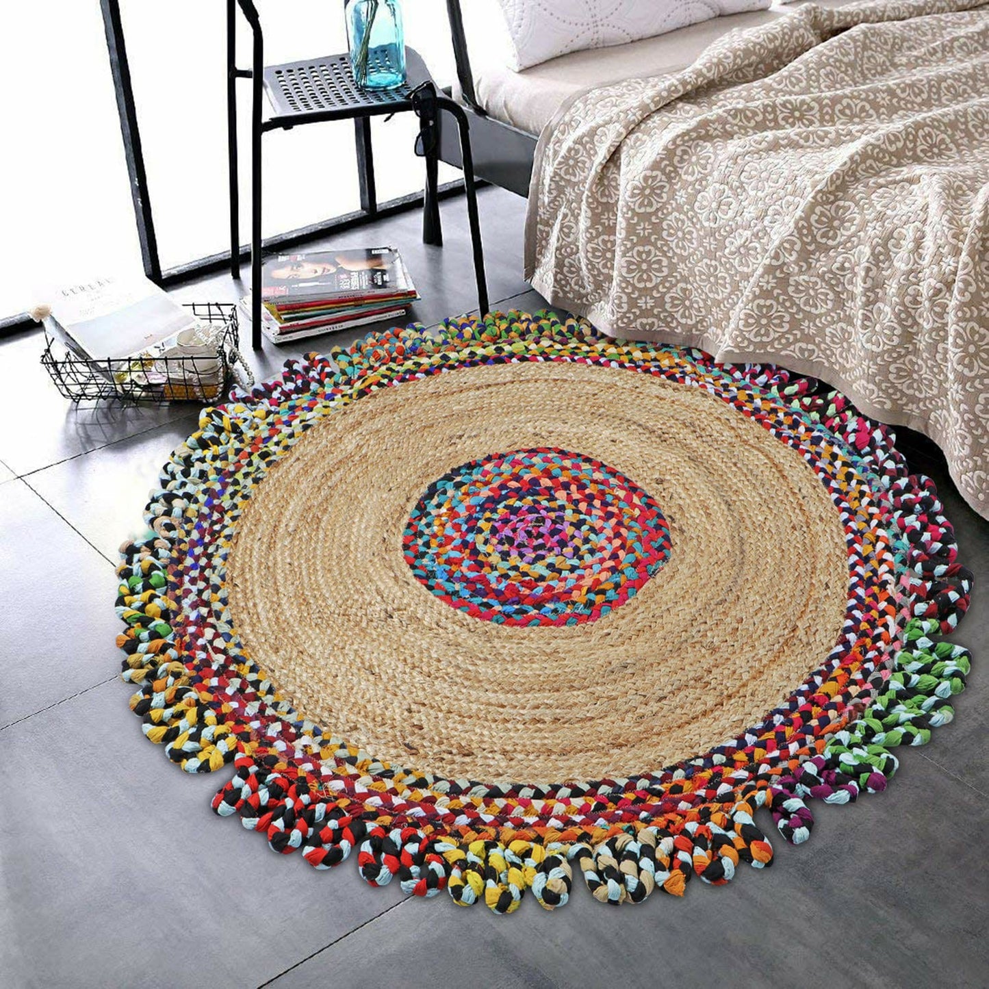 Round Jute and Chindi Braided Area Rug