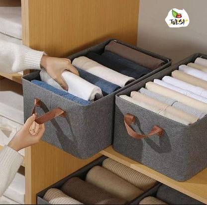 Grey Foldable Fabric Storage Box – Multipurpose Clothes & Miscellaneous Items Organizer with Handles, Wire Frame & Space-Saving Design