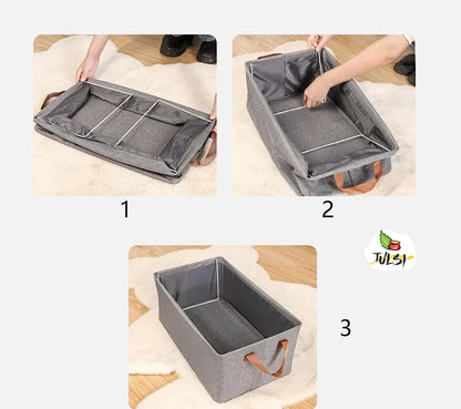 Grey Foldable Fabric Storage Box – Multipurpose Clothes & Miscellaneous Items Organizer with Handles, Wire Frame & Space-Saving Design