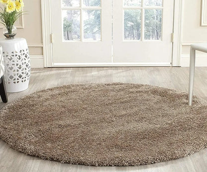 Kashyapa Rugs Collection- Plain Beige Colour Soft Microfiber Round Carpet.