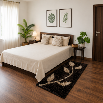 Brown with Beige Leaf Beautiful Premium Microfiber Bedside Runner