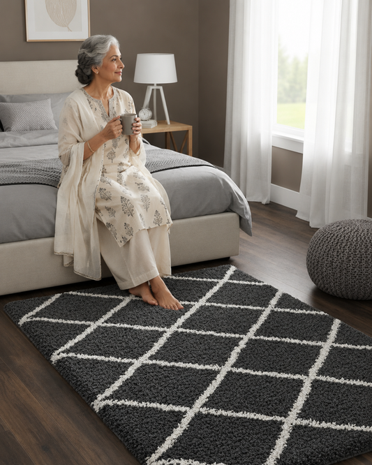 Dark Grey & White Premium Microfiber Runner – Soft Feel, Anti-Skid Rubber Backing