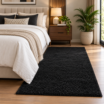 Black Shaggy Bedside Runner – Premium 12mm Low Pile Bedroom Carpet