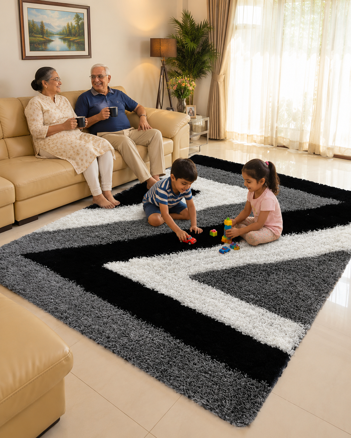 Multi colours Living Room Shaggy Carpet.