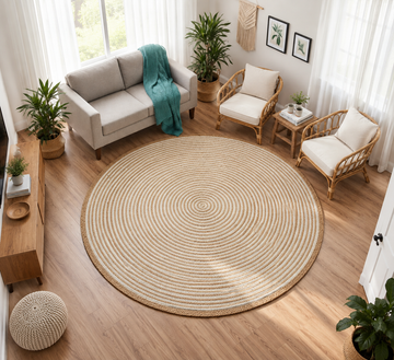 Natural Jute and Cotton Ecofriendly Round Carpet.