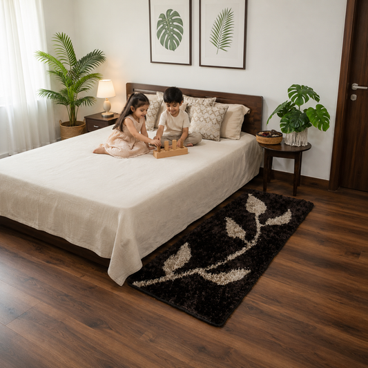 Brown with Beige Leaf Beautiful Premium Microfiber Bedside Runner