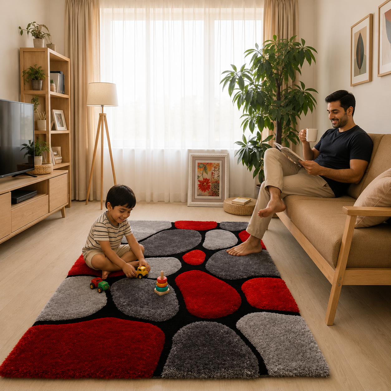 Multi Colors Stones Classical Look Shaggy Living Room Carpet.