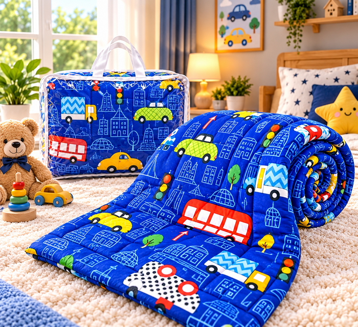 Premium Ultra-Soft Glace Cotton City 🚗 Vehicle Print Comforter – Single Bed Size 60×100 Inches for Kids