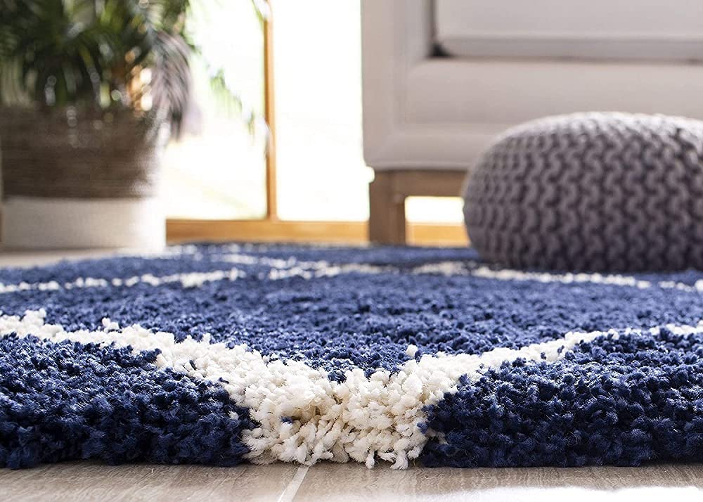 Blue & Ivory  Diamond Carpet – Soft Microfiber with Anti-Skid Backing